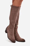 Knee-high eco suede boots on a heel Vinceza 58332 dark beige