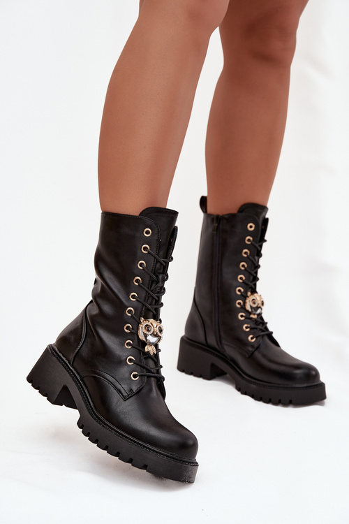 Women's Workery Boots with Decoration Black Jorayne