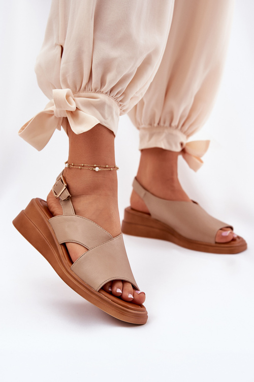 Women's Wedge Sandals Made Of Eco Leather Beige Quilara