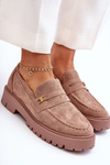 Suede Moccasins With Ornamentation Brown Esperta