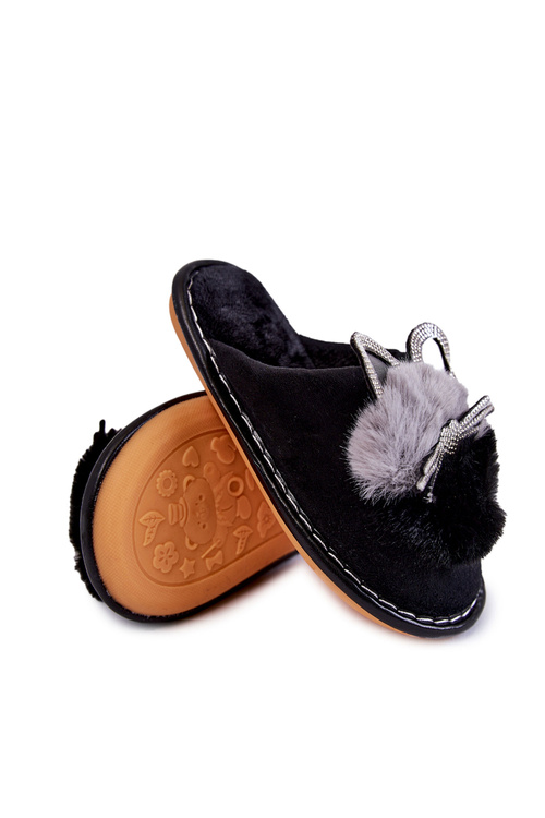 Children's slippers with a kitten and rhinestones Black Carliss
