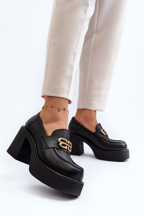 Zazoo 20170 Women's Leather Shoes with Heels Black