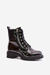 Lacquered Work Boots With Zipper Insulated Black Ravanthia