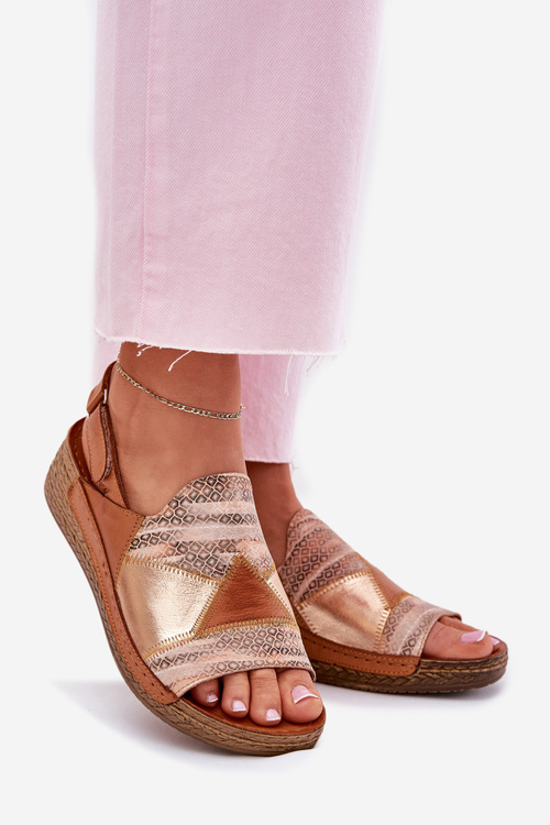 Ladies Leather Wedge Sandals With Braiding Maciejka L7067-29 Brown