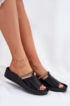 Leather Women's Slippers With Decorative Strap KV51-034 Black