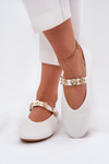 Women's Ballet Flats With Strap And Golden Decorations White Firicene