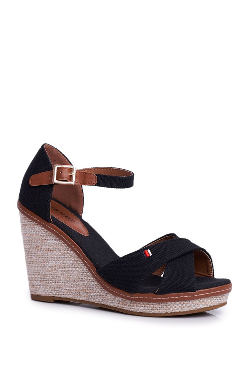 Sandały Damskie Na Koturnie Czarne LaMane