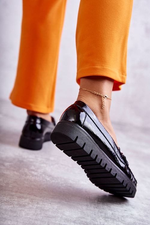 Mokasyny Damskie Skórzane Platforma Złote Venesia