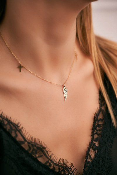 Women's Gold Necklace Chain Wing Cross Ophelia
