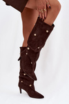 Slip On Women's Boots On Heel With Gold Decorations Chocolate Thaliane