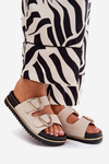Ladies Platform Sandals With Golden Buckles Beige Tersele