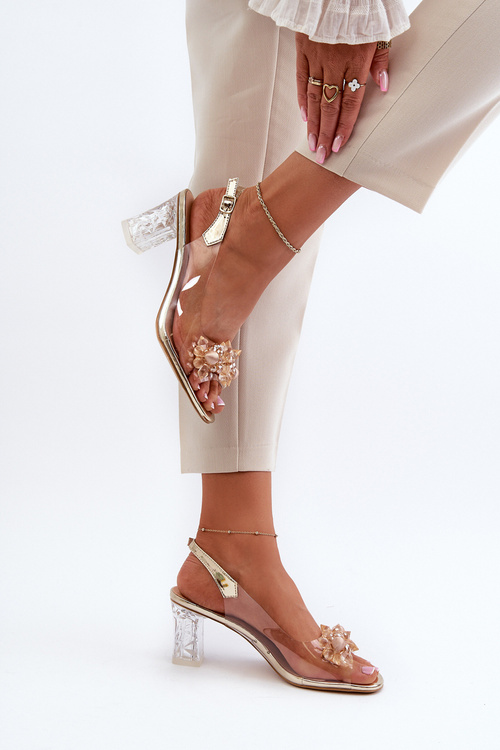 Transparent sandals on a stiletto with golden ornaments D&A MR38-D1