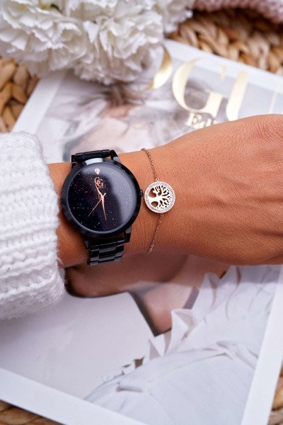 Women's Chain Bracelet Rose Gold Wood Life Cring