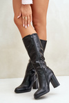 Knee High Block Heel Eco Leather Boots Black Riamaya