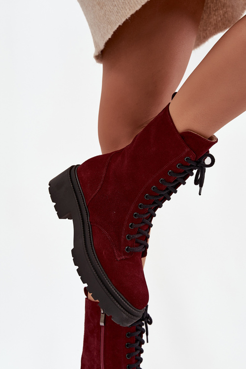 Women's Workery Boots Made of Natural Suede with Heating Zazoo 4213 Bordeaux