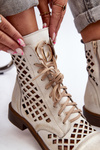 Botki Skórzane Ażurowe Na Suwak Złoty Przecierany Zazoo 2695