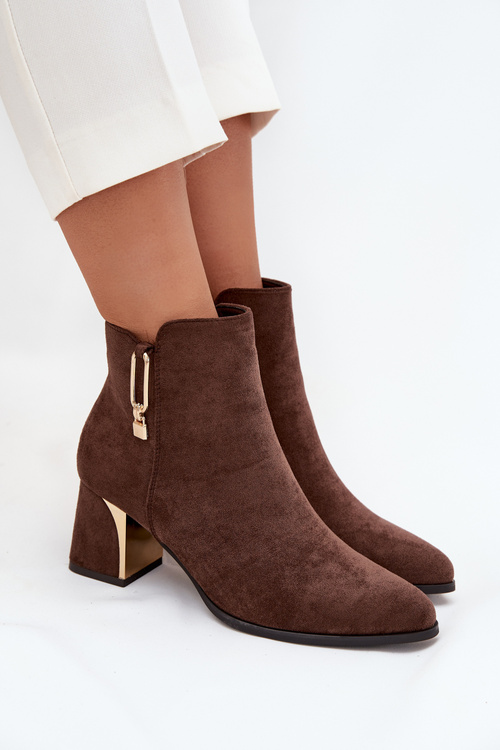 Women's heeled ankle boots with gold details brown Kalivra