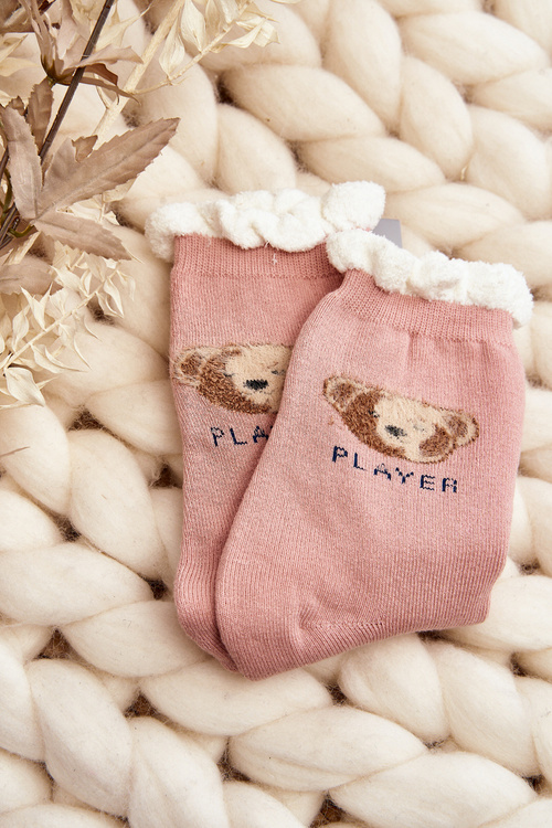 Thick Cotton Socks With Bear Pink