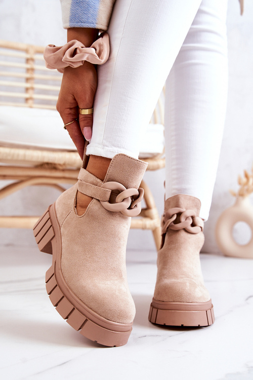 Suede Booties With A Cut Beige Kirsten