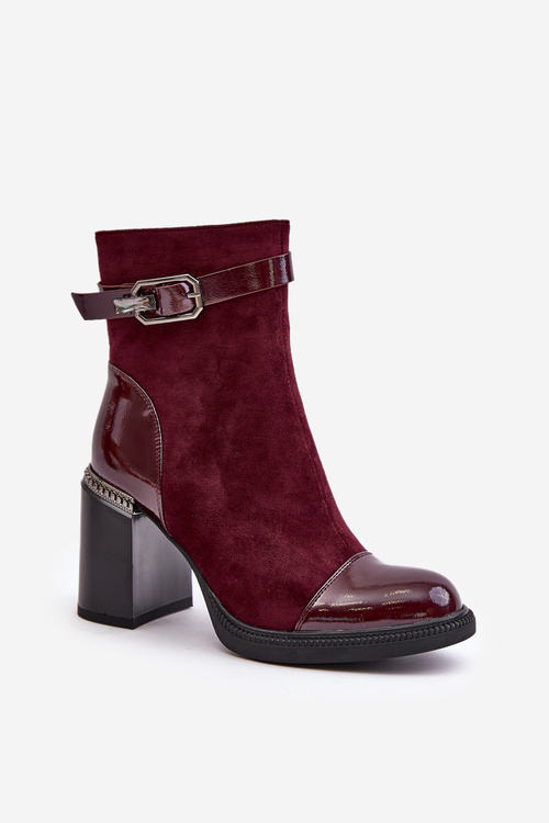 Women's Insulated Heeled Boots With Decorative Buckle MR880-085 Bordeaux D&A