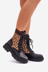 Women's Worker Ankle Boots With Sock In Leopard Black Penthis