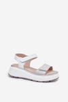 Women's Leather Sandals On Platform And Wedge With Velcro S.Barski LR51-543 Silver