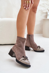 Elegant Women's Heeled Ankle Boots With Decoration Gray MR880-127