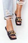 Leather Slippers With A Chain Black French Kiss