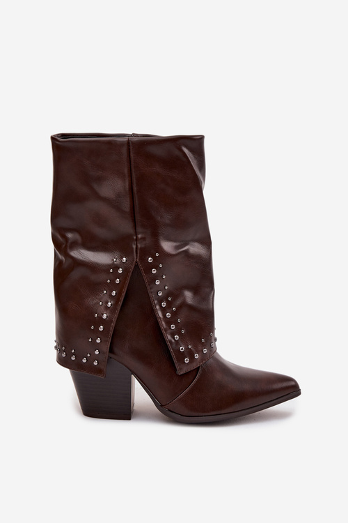 Cowboy Boots With Turned Over Shaft And Embellishment Insulated Chocolate Inessia