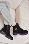 Insulated ankle boots with zipper and buckle black Kikiella
