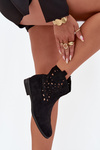 Women's Ankle Boots With Perforated Pattern On Flat Heel Eco Suede Black Athera