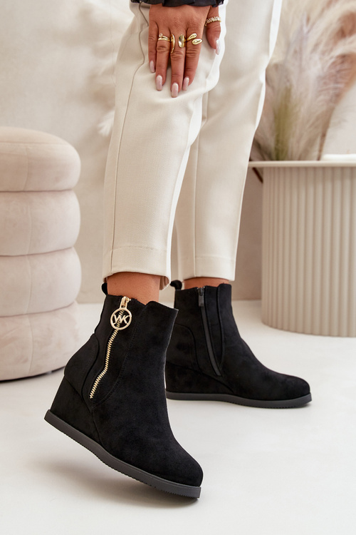 Leather Lined Heeled Boots With Ornamentation Black Vere 