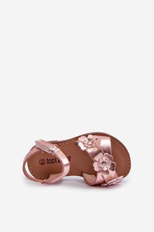 Children's Sandals Adorned with Flowers Fastened with Velcro Pink Fagossa