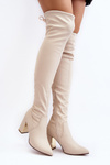 Leather Knee-High Boots on Heel Beige Amalitas