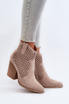 Beige Lace-Up Women's Ankle Boots in Eco Suede on Block Heel Stardara