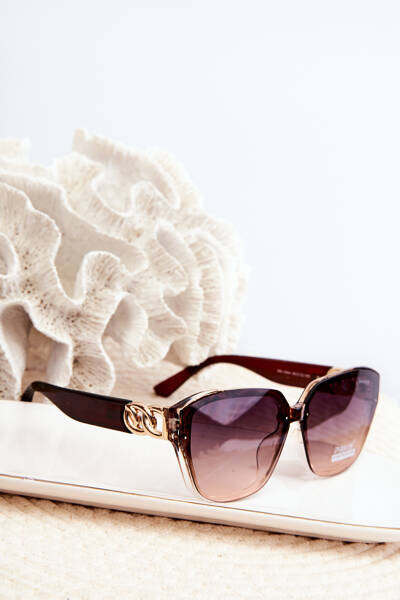 Okulary Przeciwsłoneczne Damskie Ze Złotym Detalem UV400 Brązowe