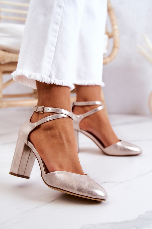 Czółenka Skórzane Słupek Złote Sergio Leone SK851