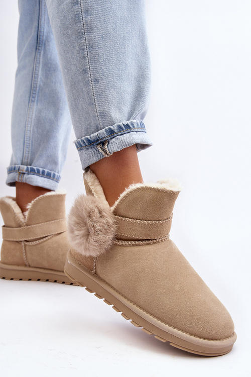 Beige Suede Snow Boots with Cutouts for Women Eraclio