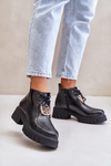 Zazoo 2952 Leather Ankle Boots With Golden Decoration Black