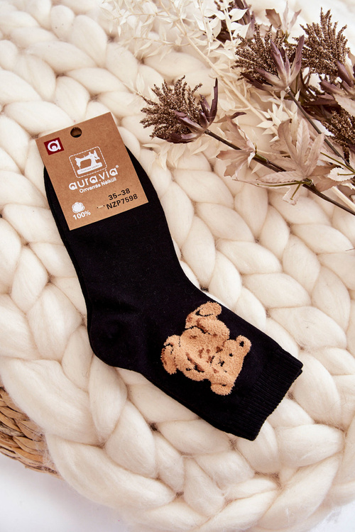 Women's Classic Cotton Socks With Teddy Bear Black