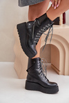 Leather Worker Ankle Boots On Platform And Wedge Maciejka 06676-01 Black