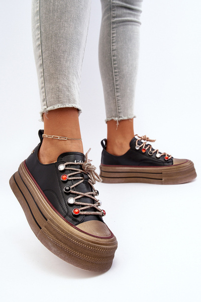 Trampki Damskie Na Platformie Czarne GOE NN2N4053