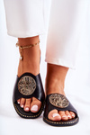 Women's Leather Slippers With Decoration Black Colene