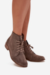Suede Ankle Boots With Flat Heel Dark Beige Zazoo