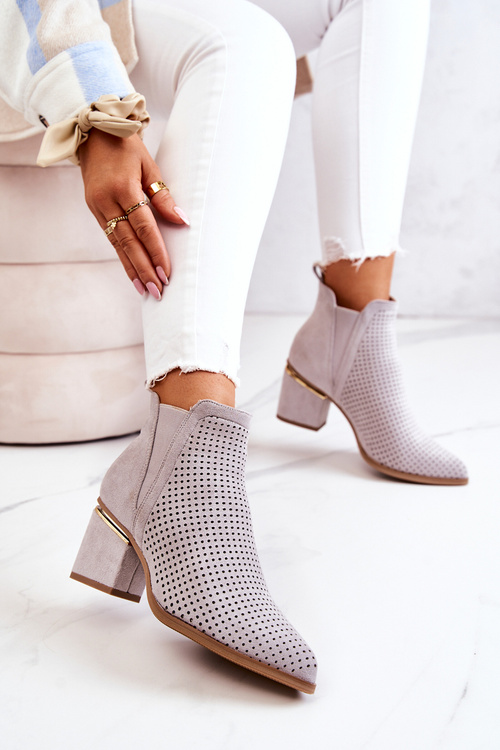 Suede Openwork Cowboy Boots Grey Helloni