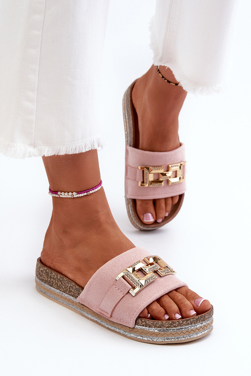 Women's Platform Slippers with Pink Ornament Vapireta