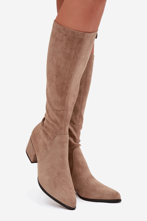 Women's Low Heel Eco Suede Boots Sergio Leone KZ212 Beige