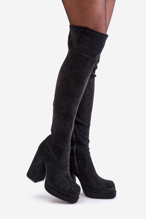 Knee High Heeled And Platform Boots Black Nadelian