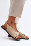 Women's Flat Heel Sandals with Beige Ornament Loraeleh