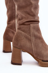 Women's suede boots with stiletto heel above the knee brown Lemar Ceraxa